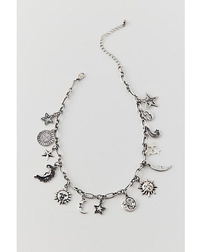 Urban Outfitters Sun And Moon Charm Necklace - Gray