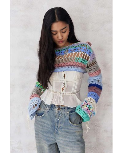 Urban Outfitters Uo Knitted Ribbon Tie Shrug M/l At - Blue