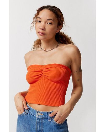 Urban Outfitters Uo Ruched Tube Top - Orange