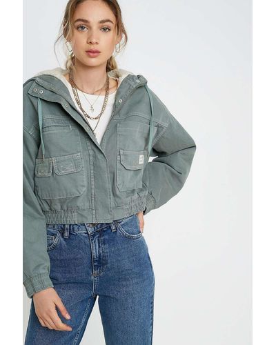 Urban Outfitters Uo Jared Borg Lined Crop Utility Jacket - Green