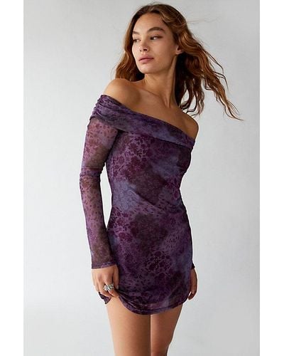Urban Outfitters Uo Isla Long Sleeve Off-The-Shoulder Mini Dress - Purple