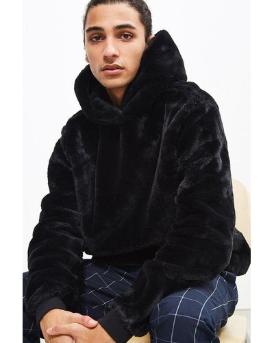 Urban Outfitters Uo Faux Fur Hoodie Sweatshirt - Black