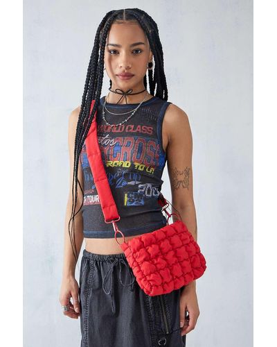 Urban Outfitters Uo Mini Quilted Popcorn Knit Crossbody Bag - Red