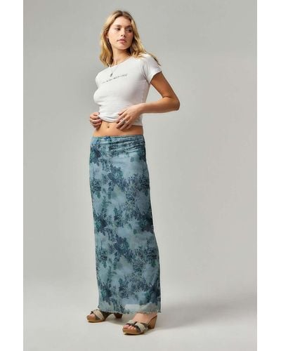 Urban Outfitters Uo Blue Floral Mesh Maxi Skirt