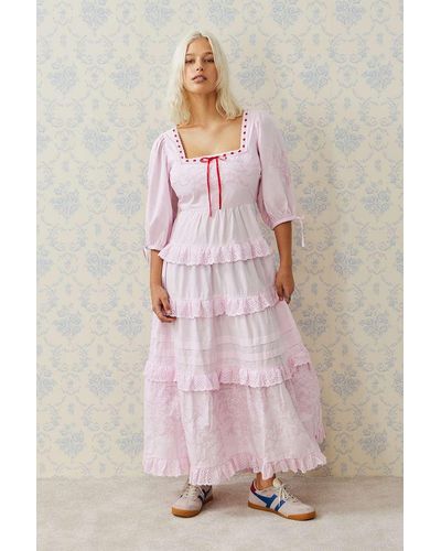 Damson Madder Rebecca Tiered Maxi Dress - Pink