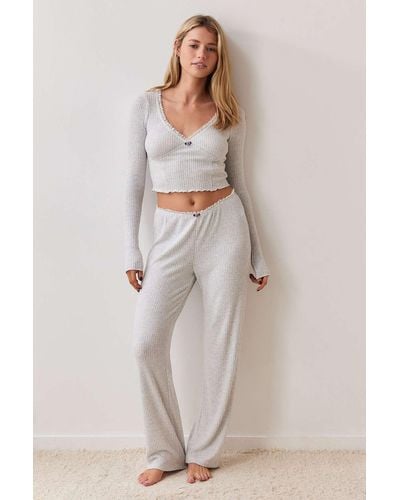 Out From Under Ribbed Wide Leg Lounge Trousers - Natural