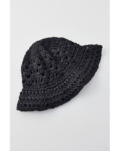 Urban Outfitters Woven Straw Bucket Hat - Black