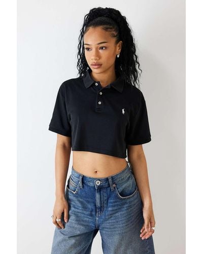 Urban Renewal Remade From Vintage Black Cropped Polo Top - Blue