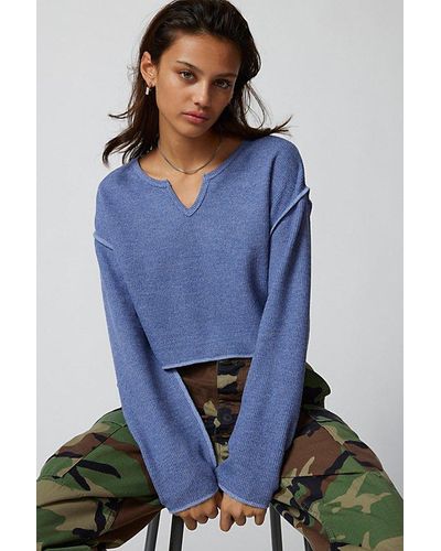 Urban Outfitters Uo Parker Notch Neck Long Sleeve Top - Blue