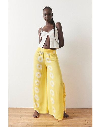 Out From Under Tied Up Gauze Wide Leg Pant - Yellow