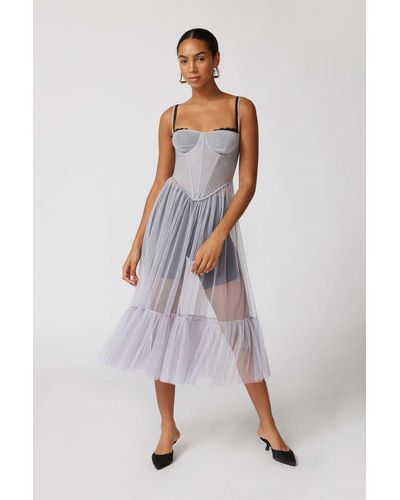 Urban Outfitters Uo Dita Sheer Corset Midi Dress In Blue Gray,at - Multicolor