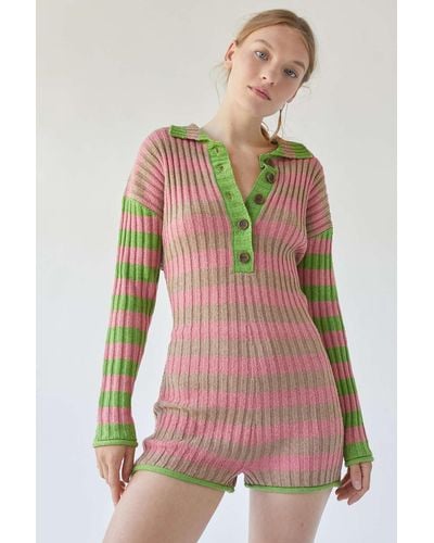 Urban Outfitters Uo Rya Knit Striped Romper - Pink