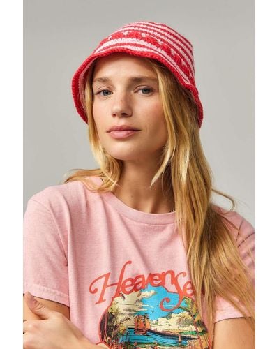 Urban Outfitters Uo Stripe Knit Bucket Hat - Red