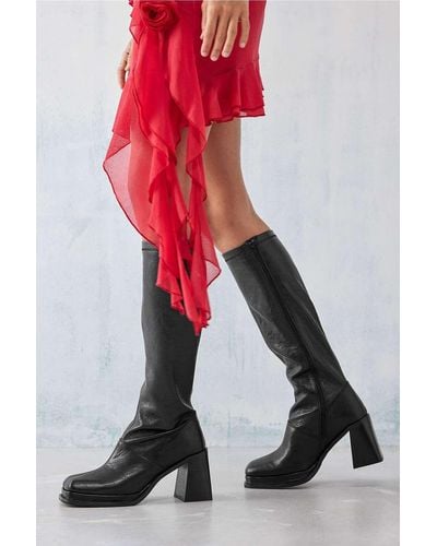 Urban Outfitters Uo Bella Black Knee High Leather Boots - Blue