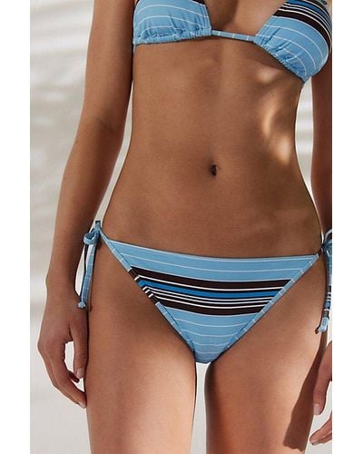 Roxy X Out From Under Shiny Wave Striped Cheeky Side-Tie Bikini Bottom - Blue