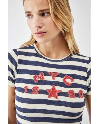 BDG Stripe Nyc 1990 Baby T-shirt Xs At Urban Outfitters - Blue