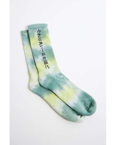 Urban Outfitters Uo Green Tie-dye Japanese Letter Socks At - Blue