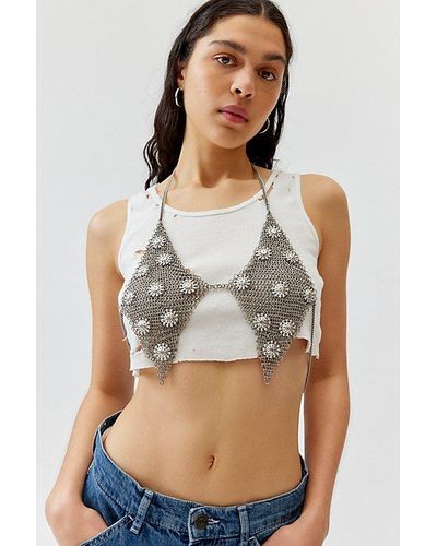 Urban Outfitters Ramona Metal Mesh Halter Top - Gray