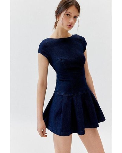 Urban Outfitters Uo Bryan Bow-Back Pleated Mini Dress - Blue