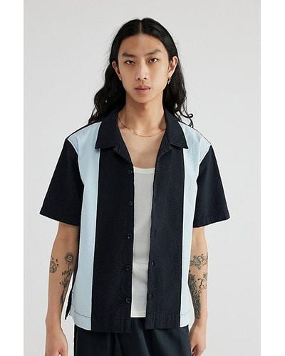 Urban Outfitters Uo Paneled Seersucker Bowling Shirt Top - Black
