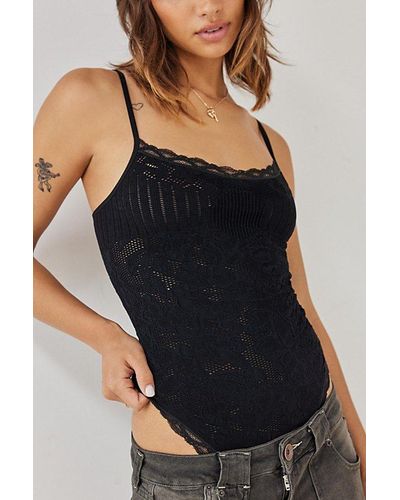 Out From Under Strappy Embroidered Lace Bodysuit - Black