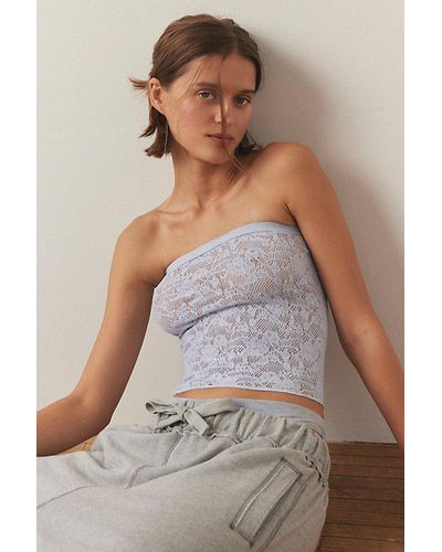 Out From Under Divine Sheer Lace Diamante Tube Top - Grey