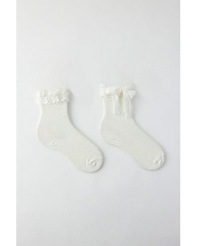 Urban Outfitters Lace Bow Crew Sock - White