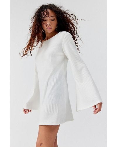 Urban Renewal Remnants Slouchy Boatneck Knit Tunic Micro Dress - White