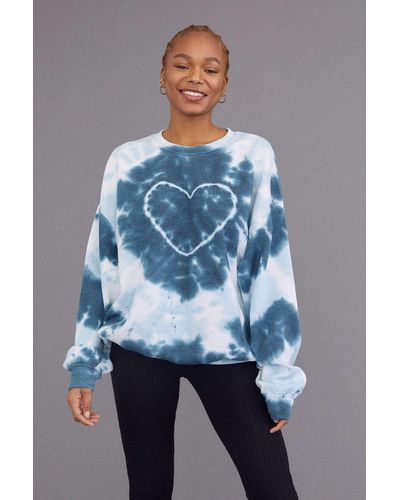 Urban Renewal Recycled Heart Tie-dye Crew Neck Sweatshirt - Blue