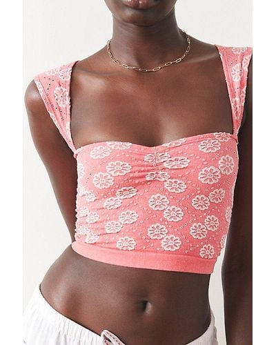 Out From Under Flower Power Seamless Cropped Top - Pink