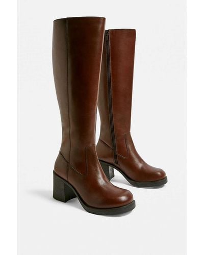 Urban Outfitters Uo Boo Knee-high Leather Boots - Brown
