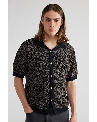 Rolla's Bowler Pattern Knit Short Sleeve Shirt Top - Black