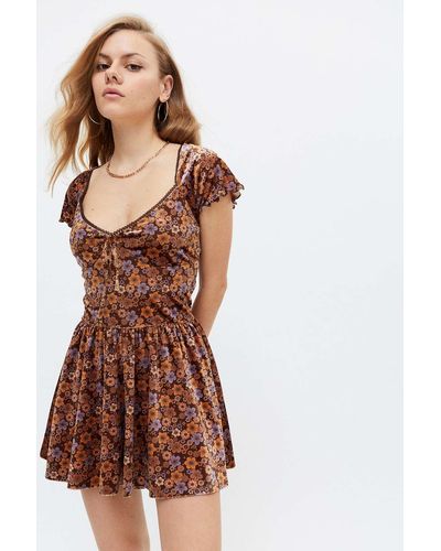 Urban Outfitters Uo Velvet Milly Romper - Brown