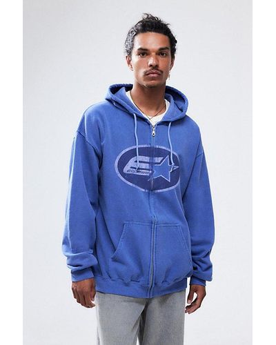 Urban Outfitters Uo E-Star Zip-Through Hoodie Sweatshirt - Blue