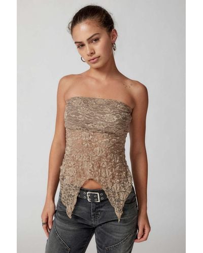 Urban Renewal Remnants Textured Lace Witchy Tube Top In Tan,at Urban Outfitters - Natural