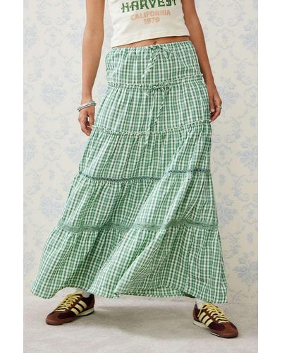 Daisy Street Gingham Maxi Skirt - Green