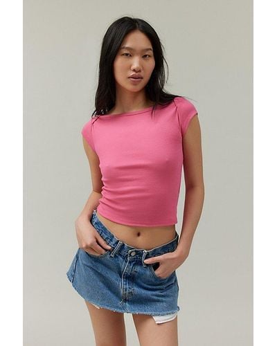 BDG Willow Short Sleeve Boat Neck Tee - Pink