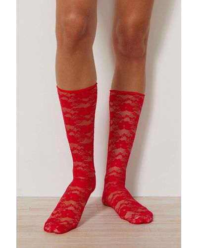 Urban Outfitters Hillary Lace Crew Sock In Red,at