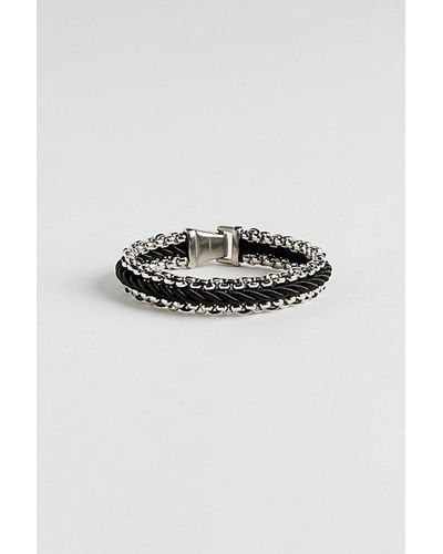 Urban Outfitters Leather & Stainless Steel Chain Bracelet - Black