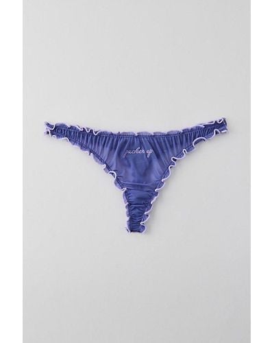 Out From Under Sweet Nothings Embroidered Thong - Blue