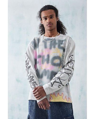 Urban Outfitters Uo Off- Echo Doodle Long Sleeve Tee - Grey