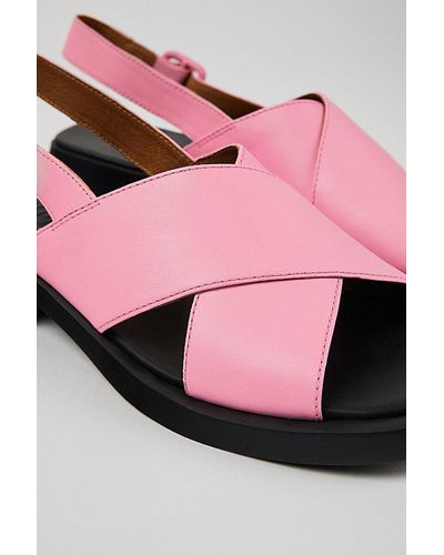Camper Dana Leather Crossover Strap Sandals - Pink