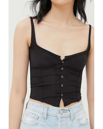 Out From Under Seamed Button-front Bustier Top - Black