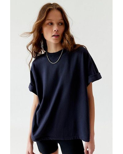 Urban Renewal Remade Overdyed Rolled Sleeve Boxy Tee - Blue