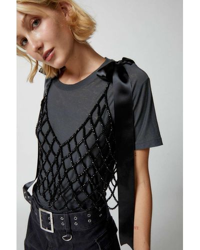 Urban Outfitters Lulu Beaded Bow Top - Black