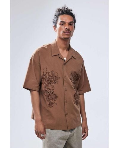 Ed Hardy Uo Exclusive Embroidered Shirt - Brown