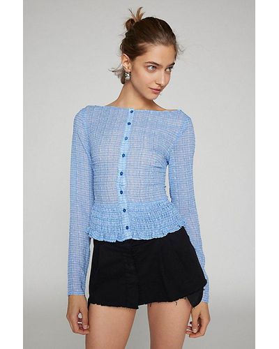 Lioness Poppy Button-Down Long Sleeve Top - Blue