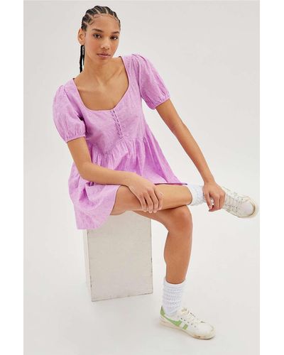 Urban Outfitters Uo Macy Dotty Babydoll Mini Dress - Pink