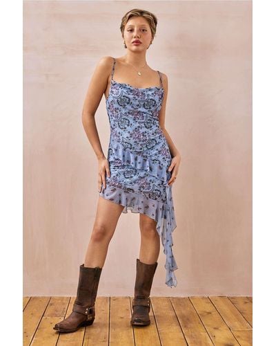 Urban Outfitters Uo Zoey Paisley Asymmetrical Mini Dress - Blue