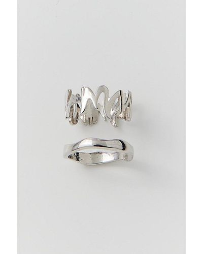 Urban Outfitters Jace Metal Ring Set - Blue